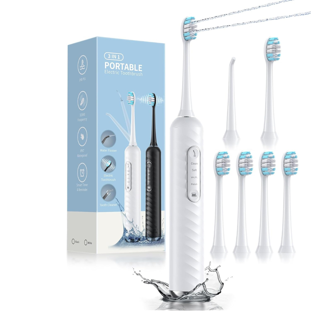 10-Piece Duolosy Electric 3 in 1 Cordless Toothbrush & Water Flosser Combo