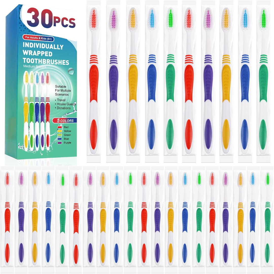 30-Piece Navona Premium Individually Wrapped Bulk Toothbrush Pack