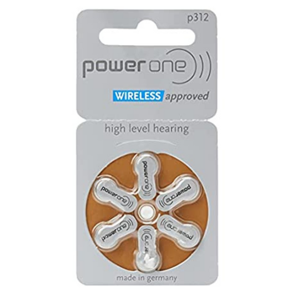 6-Pack PowerOne Size 312 Hearing Aid Zinc Air Battery