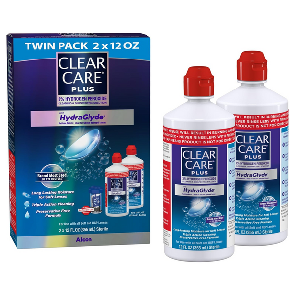 2-Pack 12oz Clear Care Plus Contact Lens Cleaning Solution W/Lens Case