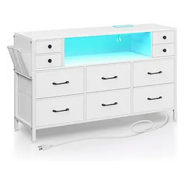 10 Drawers Dresser With Power Outlets and LED Light For Up To 55" TV