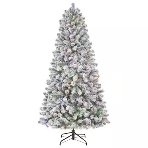 6.5 Ft. Pre-Lit LED Festive Pine Flocked Artificial Christmas Tree