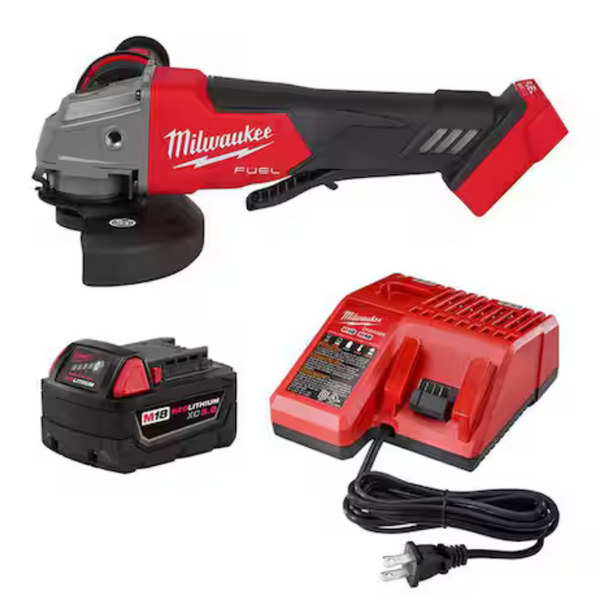 Milwaukee M18 FUEL Brushless Cordless 4-1/2"/5" Grinder + Milwaukee M18 18-Volt Lithium-Ion XC Starter Kit