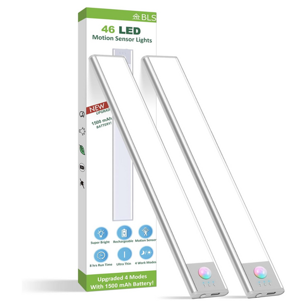 2-Pack 46 LED 9.5" 1500mah USB C Rechargeable Under Cabinet Lights