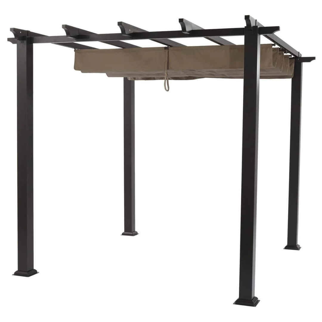 BHG Meritmoor 9'L x 8.6'W x 7.7'H Steel Pergola with Canopy (Black/Beige)