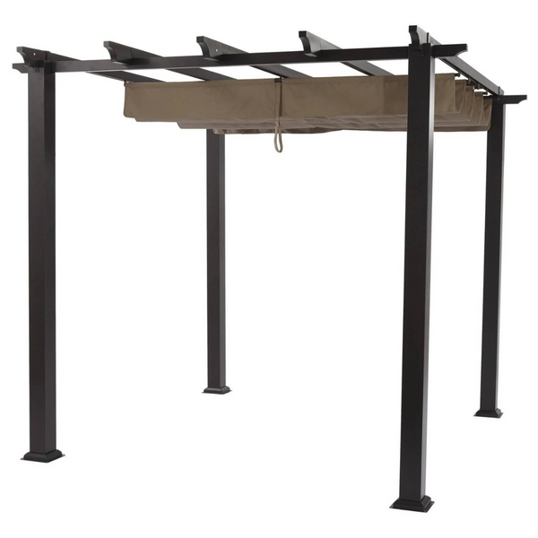 BHG Meritmoor 9'L x 8.6'W x 7.7'H Steel Pergola with Canopy (Black/Beige)