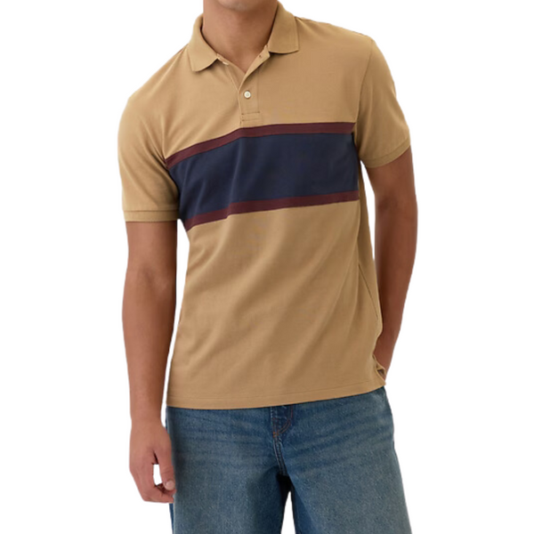 Gap Factory Men's Colorblock Stretch Pique Polo Shirt (Perfect Khaki)