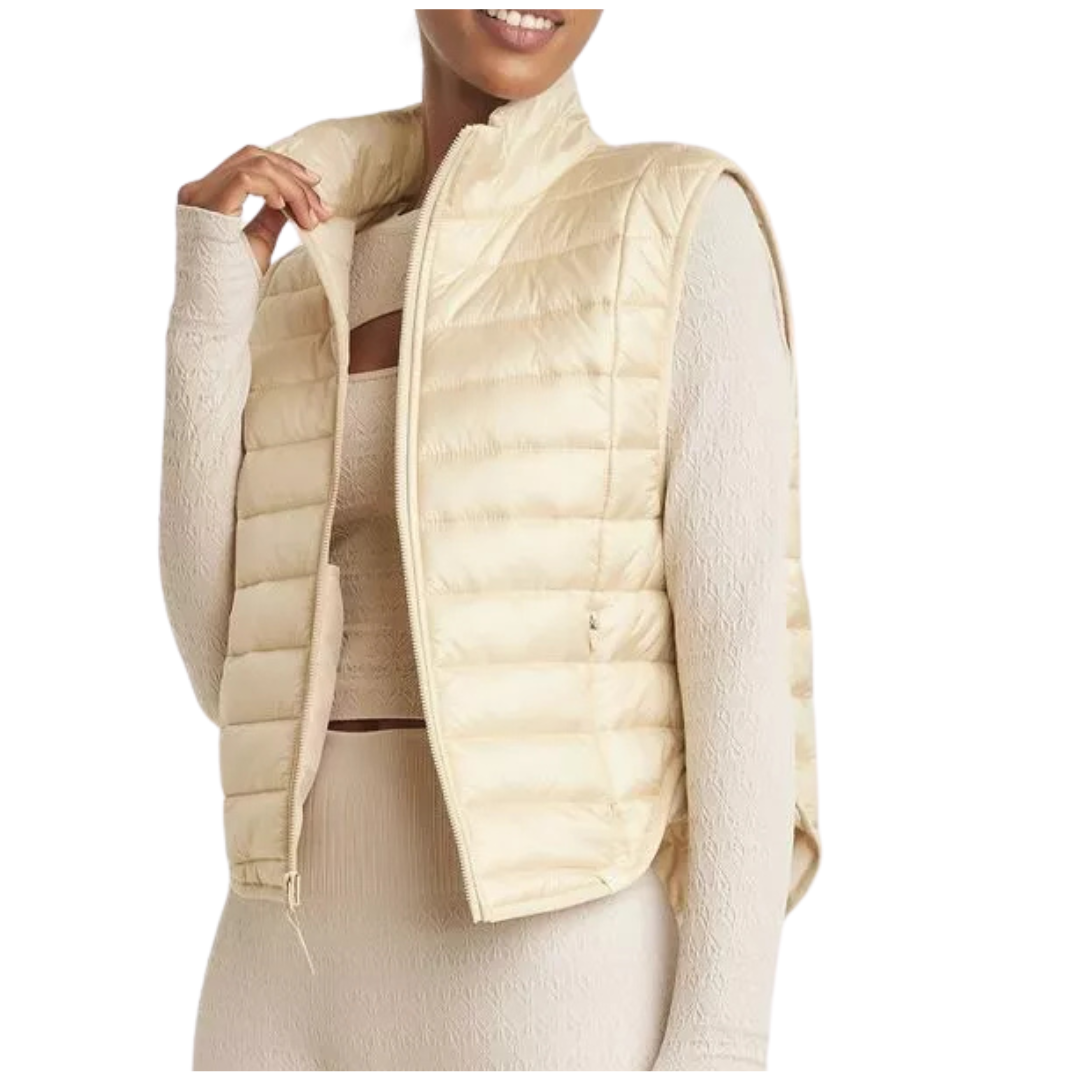 Women's Zipper Quilted Relaxed Puffer Vest Poplin Stand Up Collar