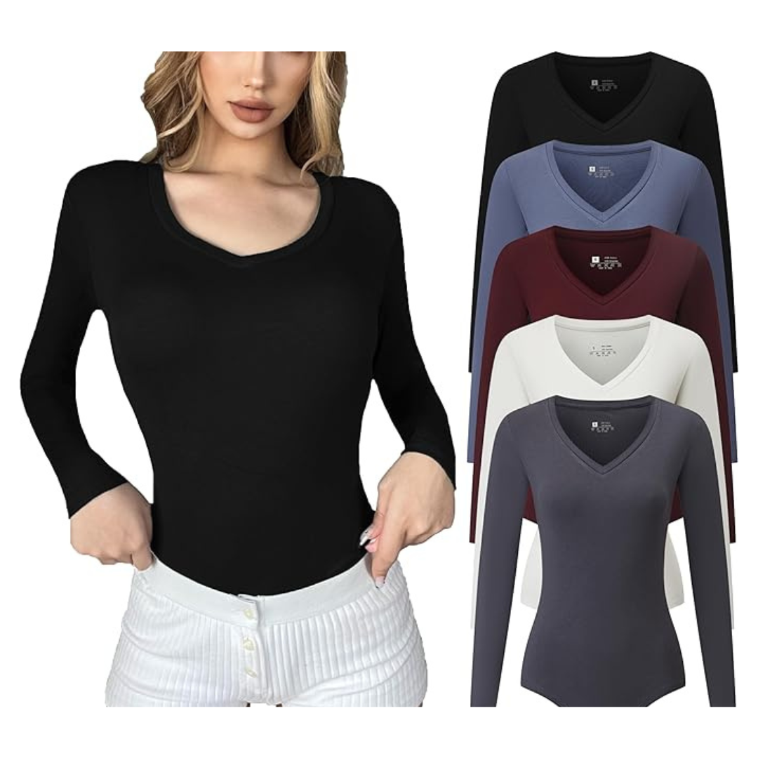 5-Pack Women's V Neck Casual Stretchy Basic T Shir