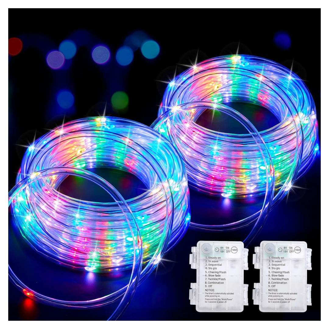 2-Pack 66ft 200 LED Battery Operated Christmas Fairy Lights