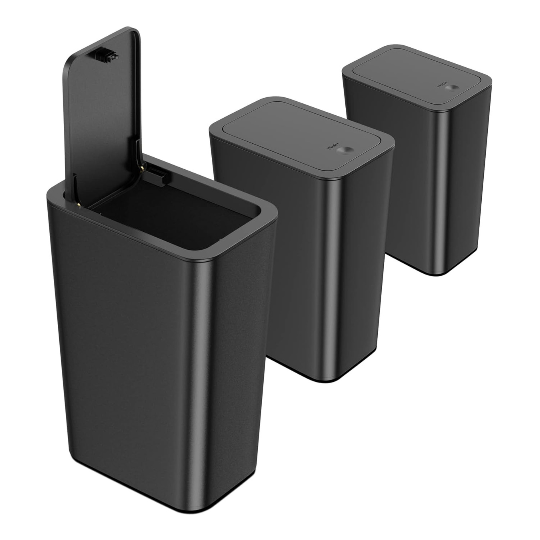 3-Pack 2.6-Gallon Press-Top Slim Trash Can With Lid