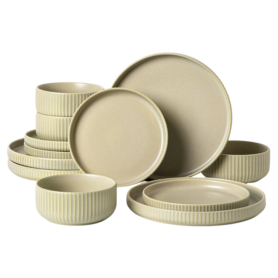 12-Piece Porcelain Ceramic Dinnerware Plates And Bowls Sets