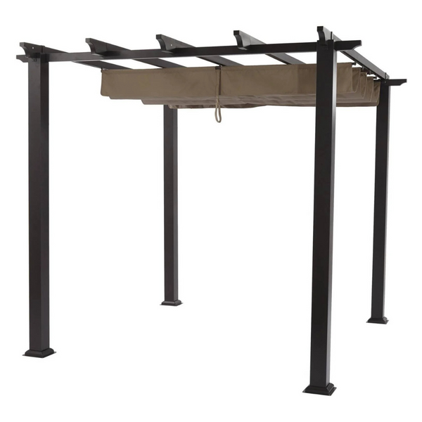 BHG Meritmoor 9'L x 8.6'W x 7.7'H Steel Pergola With Canopy (Black/Beige)