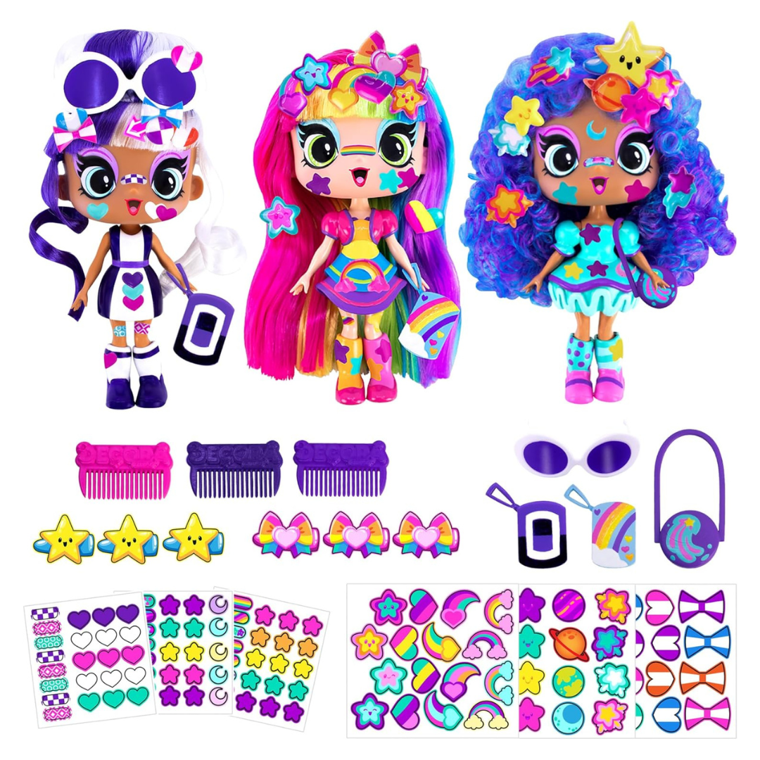 3-Pack Decora Girlz 5'' Dolls With Clothes, Stickers & Accessories