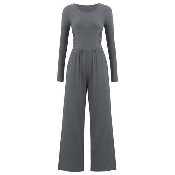 Women's Long Sleeve Crewneck Jumpsuits With Pockets (4-Colors)