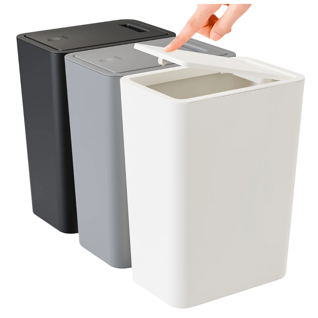 3-Pack TINANA Small 10L Plastic Trash Can With Pop-Up Lid (4 Colors)