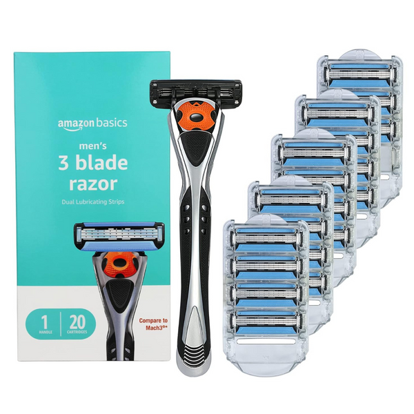 Amazon Basics Men's 3-Blade Motion Sphere Razor With 20 Blade Cartridges