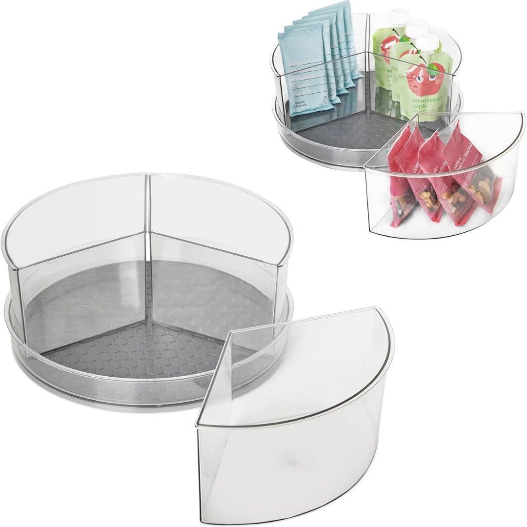 Hexa 3 Divider Lazy Susan Organizer with 11" Removable Bins