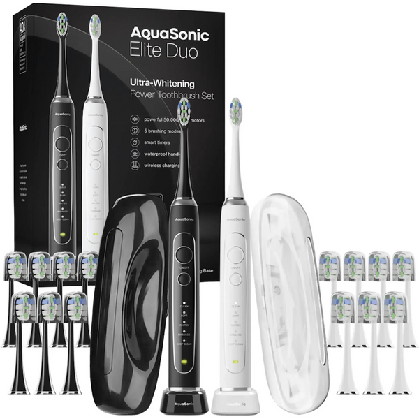 AquaSonic Elite Duo Series Electric Toothbrush Set with 10 Brush Heads