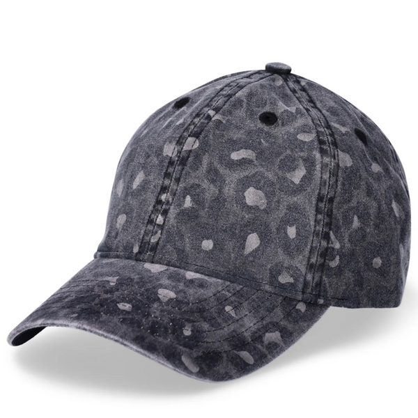 Time and Tru Women's Cotton Twill Black Leopard Baseball Hat (Black)