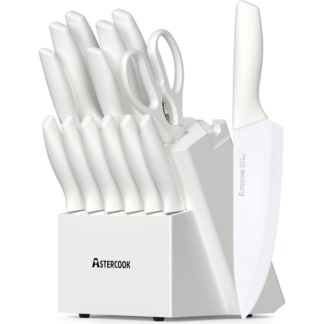 15-Piece Astercook Ceramic Coating Knife Set with Block