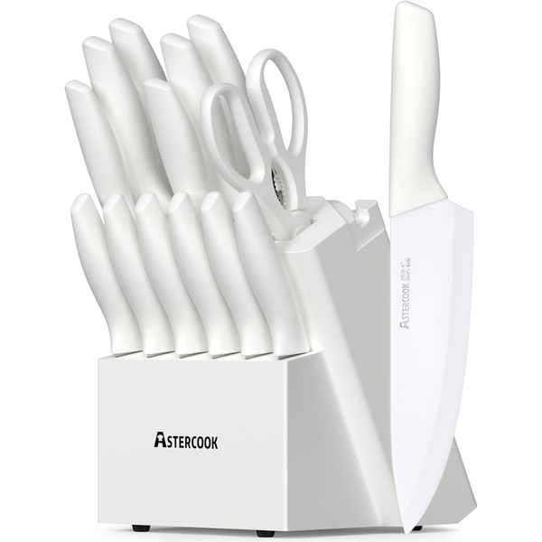 15-Piece Astercook Ceramic Coating Knife Set with Block