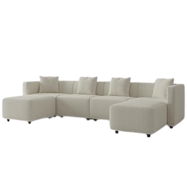 Acanva Convertible Modern Linen-Like Fabric Living Room Furniture Set with Reversible Chaise Lounge