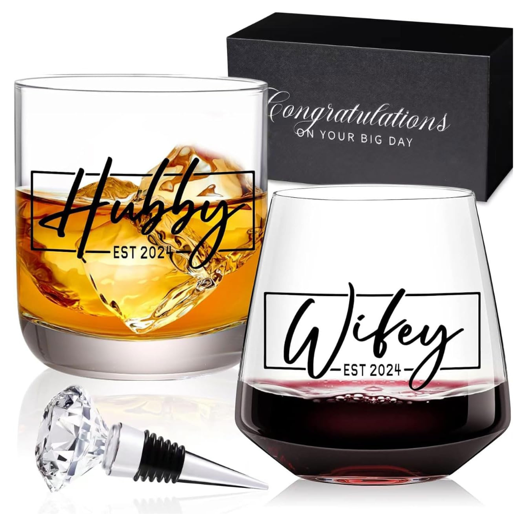 Hubby & Wifey Wedding Glass Set