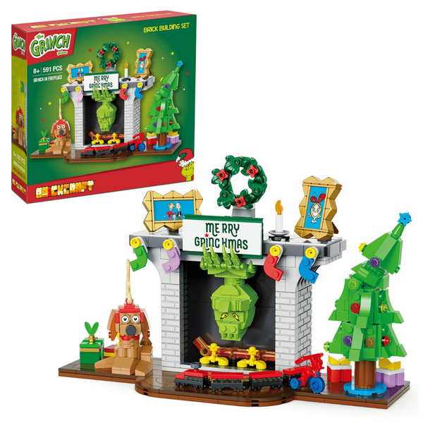 591-Piece Brickcraft Grinch In Fireplace Brick Building Kit Toy