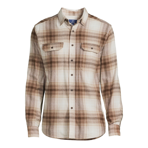 George Men's Flannel Shirt With Long Sleeves (Velljo Tan Plaid)