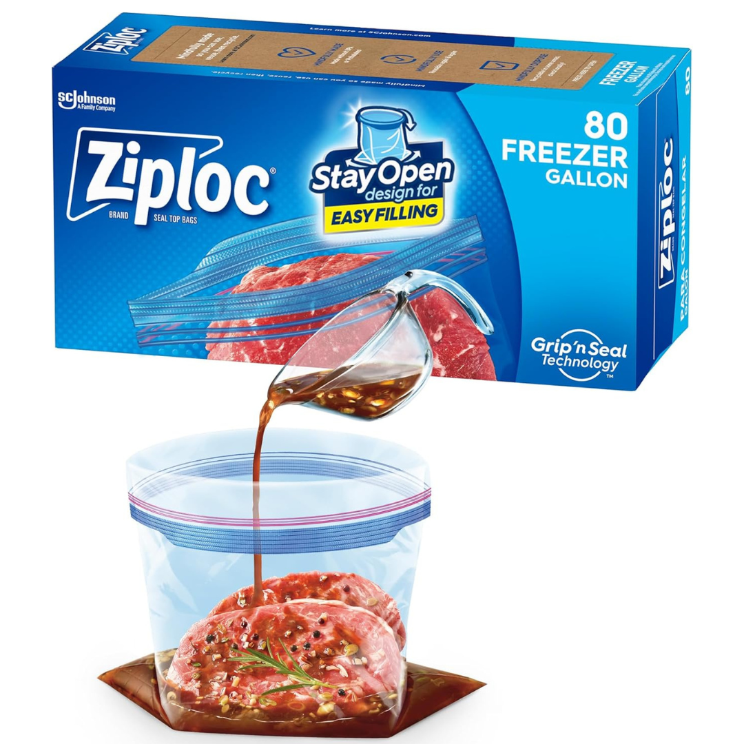 Ziploc Gallon Food Storage Freezer Bags, Stay Open Design With Stand-Up Bottom (80 Count)