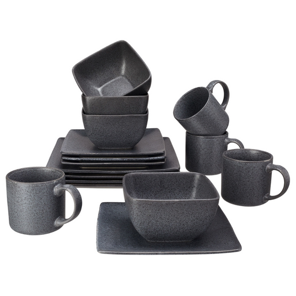 Better Homes & Gardens- Dark Gray Square Stoneware 16-Piece Dinnerware Set