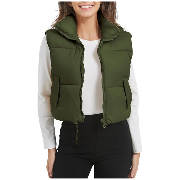 Women's Lightweight Stand Collar Sleeveless Cropped Puffer Vest