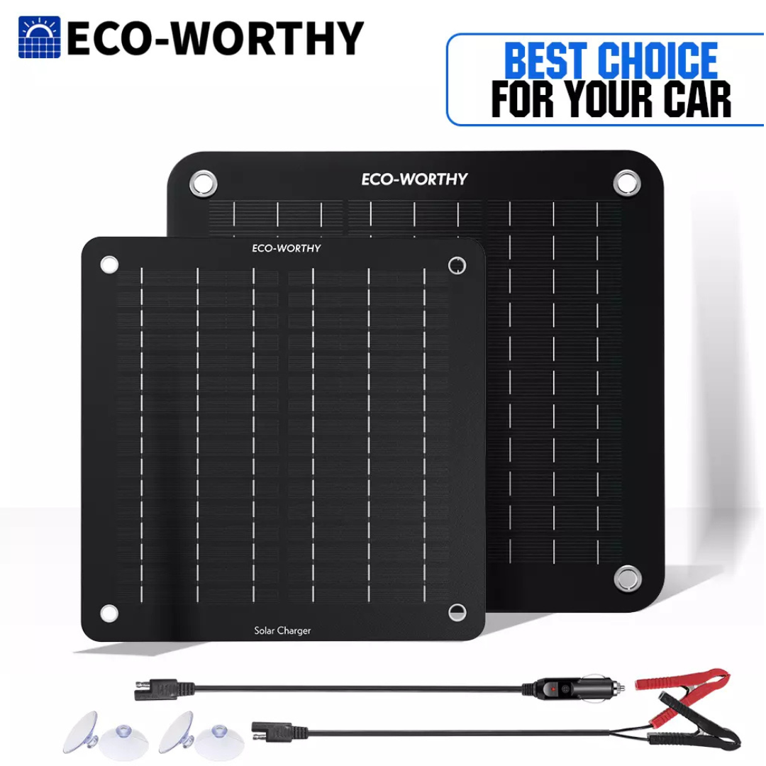 ECO-WORTHY 5W 10W Watt Mono Solar Panel Battery Trickle Charger Kit