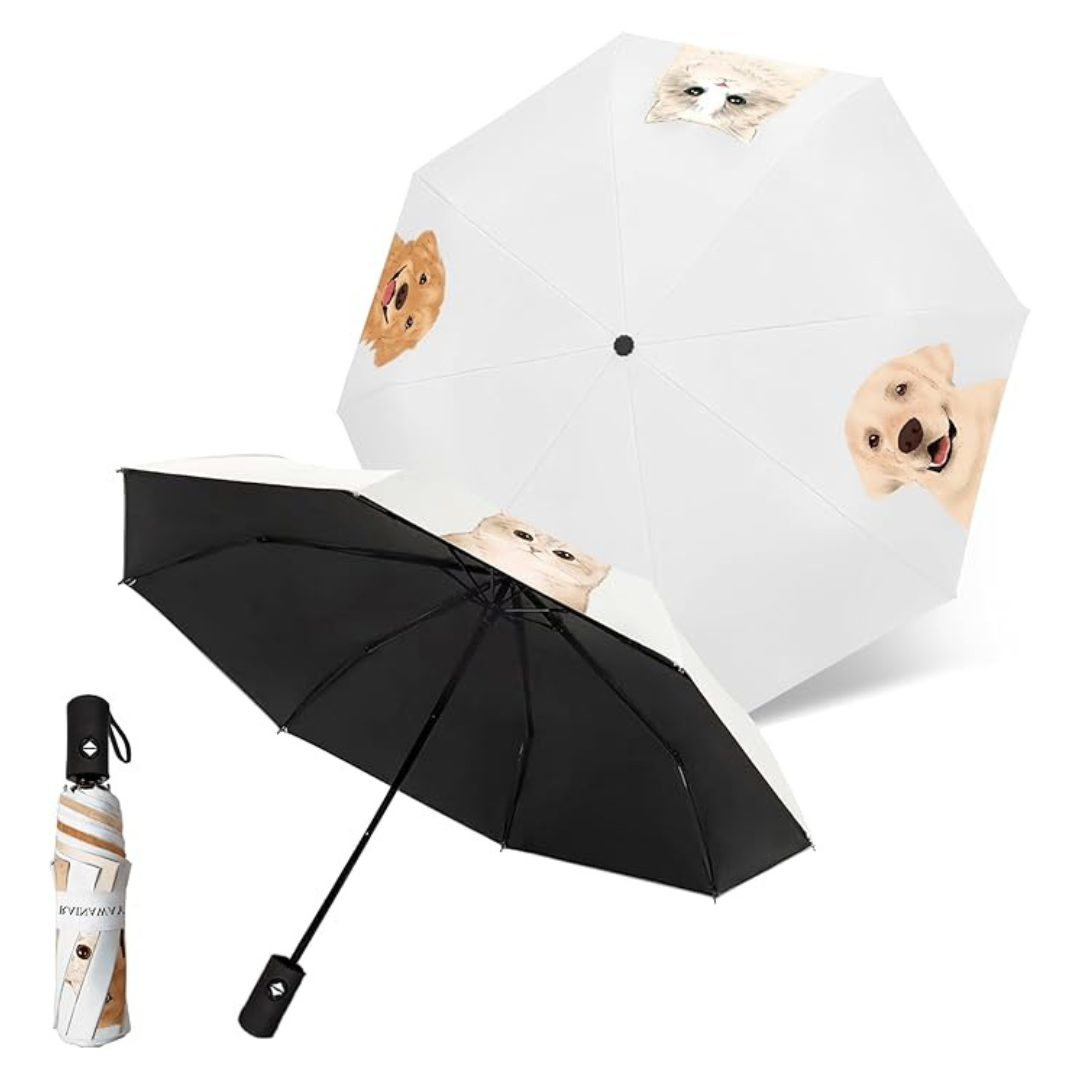 Dog & Cat Pattern Compact UPF50+ Sun Protection Umbrella