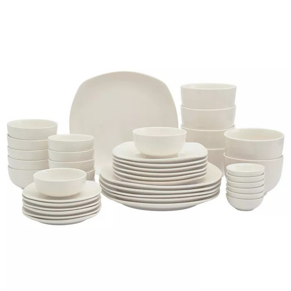 42-Piece Tabletops Unlimited Whiteware Soft Square Dinnerware Set