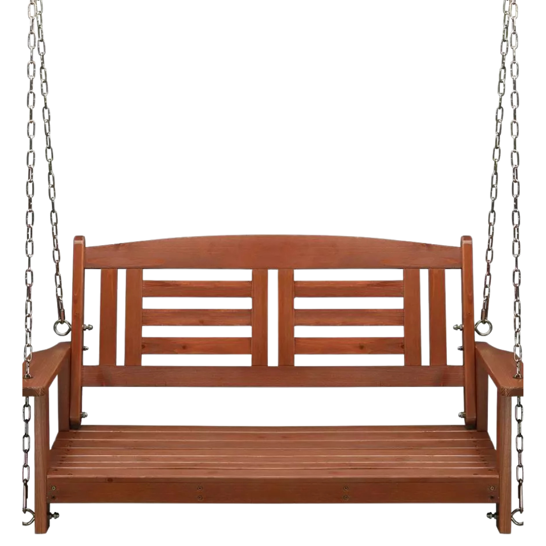 2-Person Patio Wooden Hanging Porch Swing Bench (Brown)