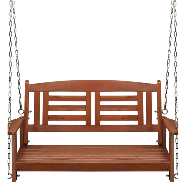 2-Person Patio Wooden Hanging Porch Swing Bench (Brown)