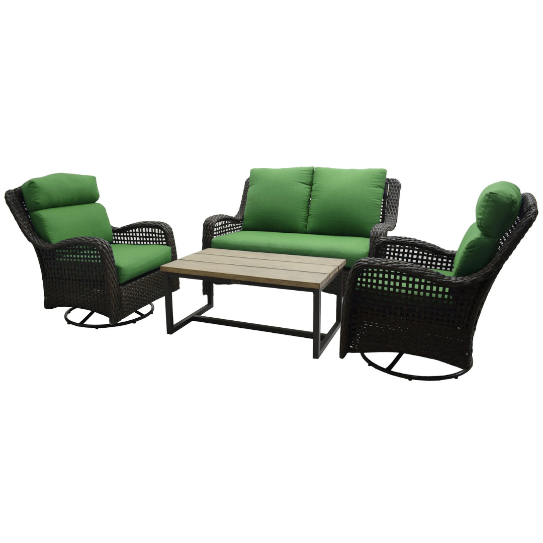 4-Piece Ravenbrooke Outdoor Wicker Swivel Chair Conversation Set