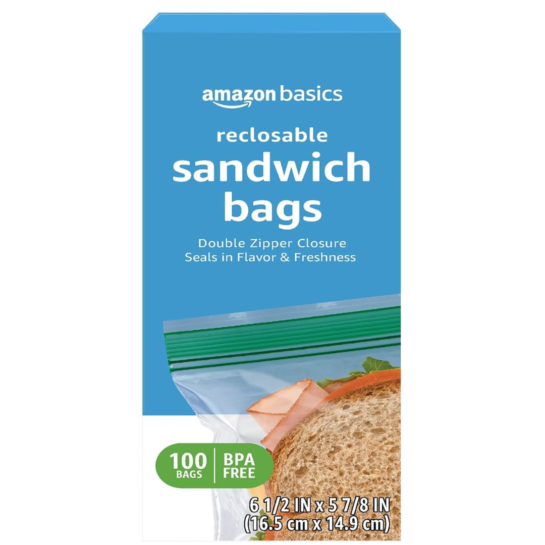 100-Count Amazon Basics Double Zipper Sandwich Storage Bags