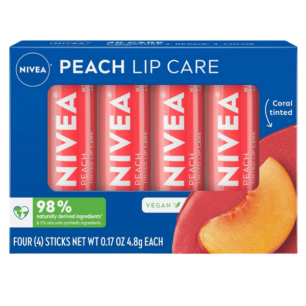 4-Pack Nivea Peach Lip Care For Beautiful, Soft Lips, 0.17 Ounce