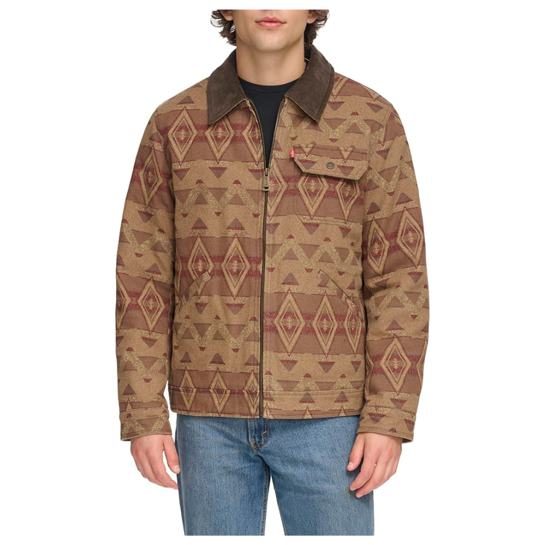 Levi's Men's Cotton Field Jacket With Corduroy Collar (Geometric Print)