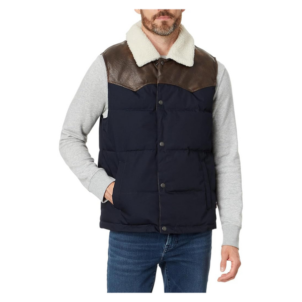 Levi's Men's Out West Mixed Media Puffer Vest (Navy)