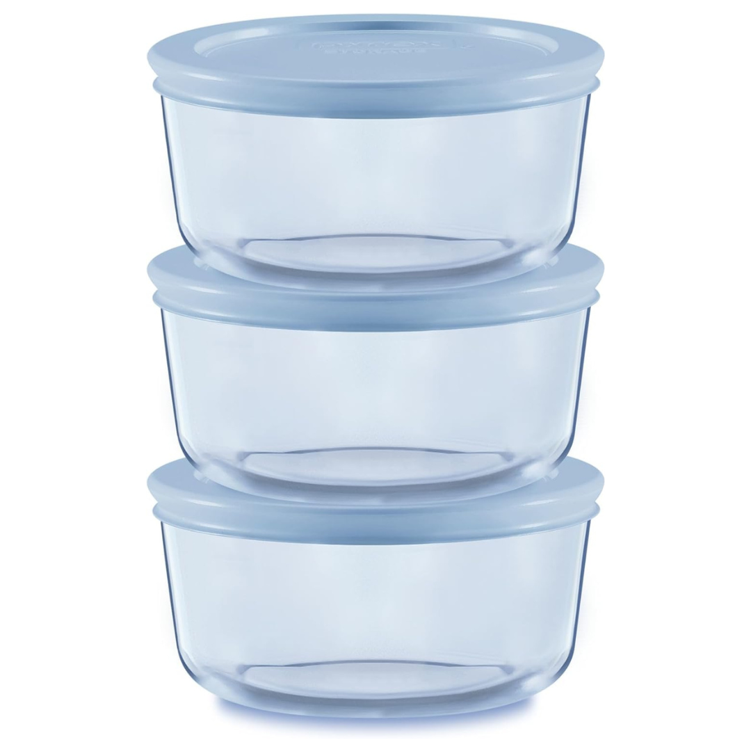 3-Pack Pyrex Colors Tinted Glass Round Food Storage Container Set