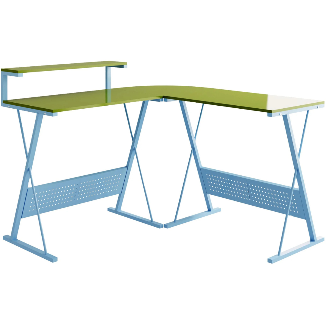 Urban Shop LED L-Shaped PC Desk (Light Blue With Green Base)