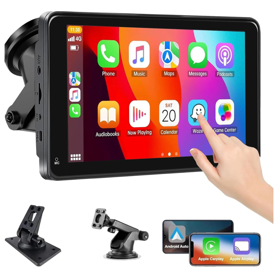 7" Portable Touch Screen Car Stereo w/ Wireless Carplay & Android Auto