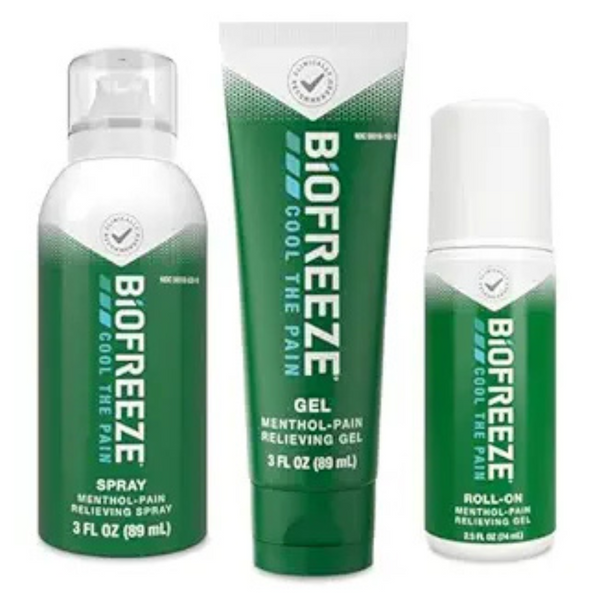 3-Pack Biofreeze Pain Relief Roll-On, Spray & Gel For Muscles & Joints