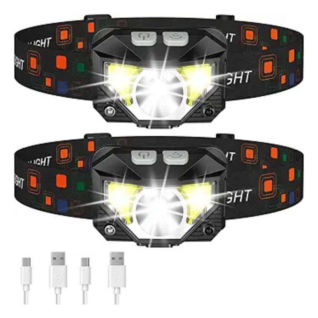 2-Pack 1200 Lumen LED Waterproof Motion Sensor Rechargeable Headlamps