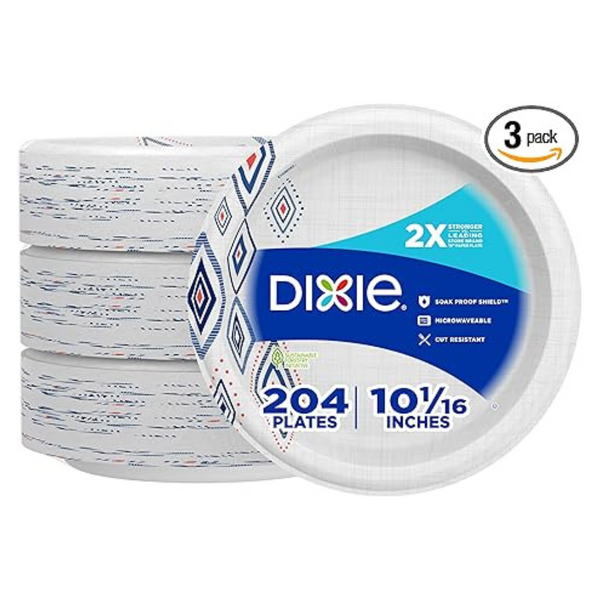 204-Count 10" Dixie Microwavable Printed Disposable Paper Plates