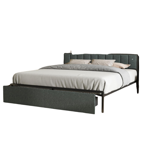 EShelf King Bed Frame With Storage Upholstered Headboard